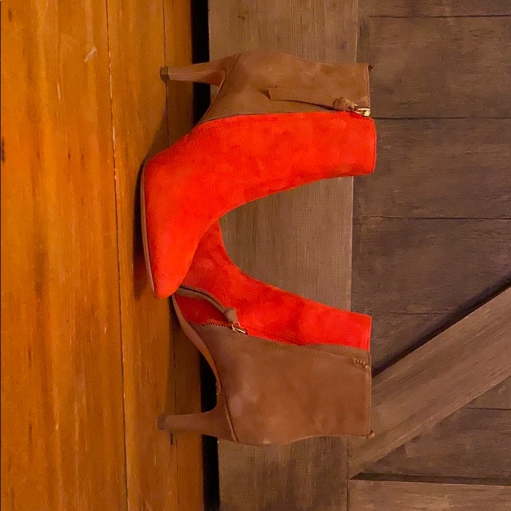 Boden red and brown leather ankle boots